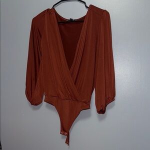 Express Brown Orange V-Neck Bodysuit